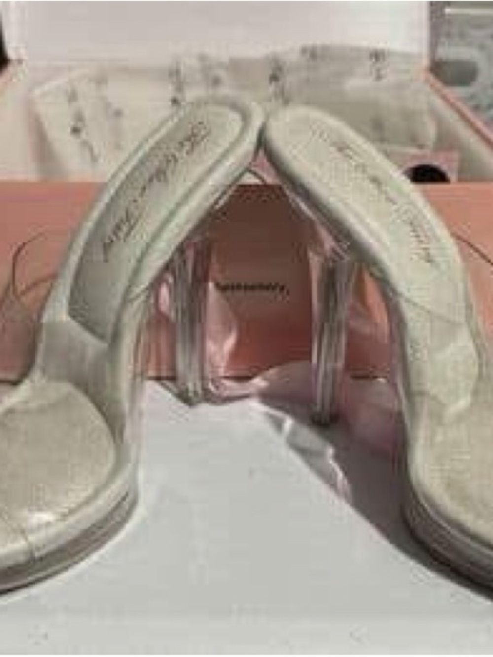 Clear Heel White Slip-On Sandals